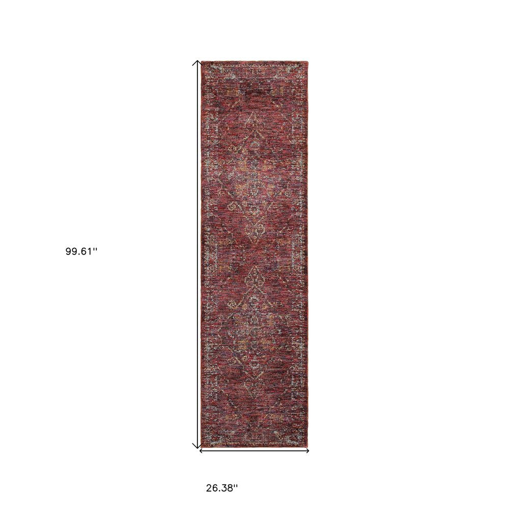 8' Red And Gold Oriental Runner Rug