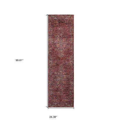 8' Red And Gold Oriental Runner Rug