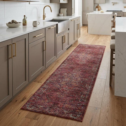 8' Red And Gold Oriental Runner Rug