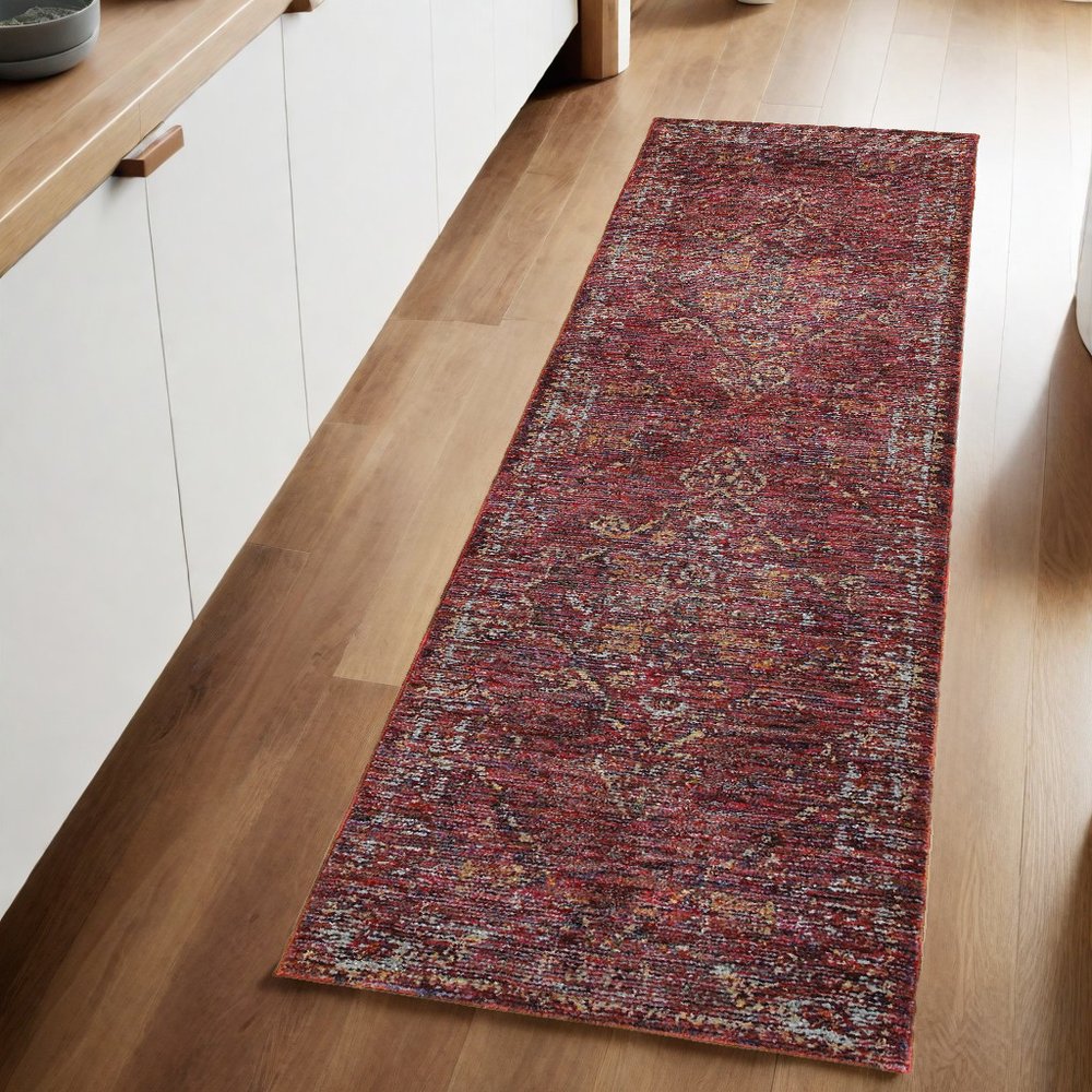 8' Red And Gold Oriental Runner Rug