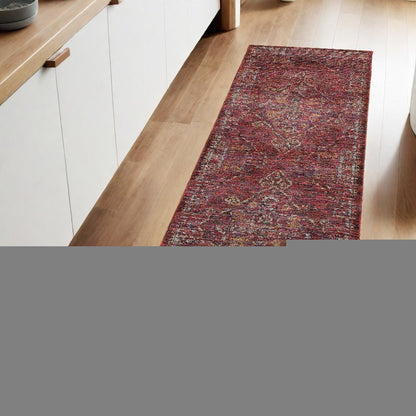 8' Red And Gold Oriental Runner Rug
