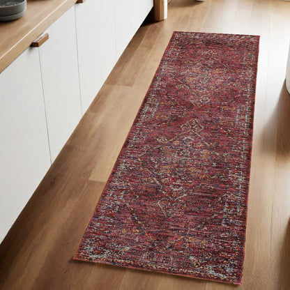 8' Red And Gold Oriental Runner Rug