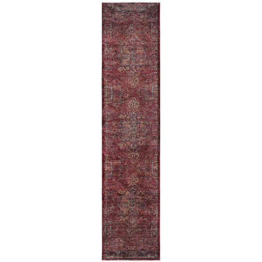 12' Runner Red and Gold Oriental Power Loom Runner Rug