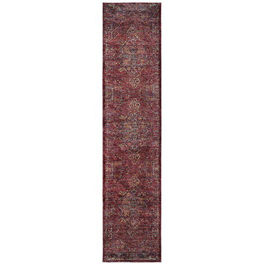 12' Red And Gold Oriental Runner Rug