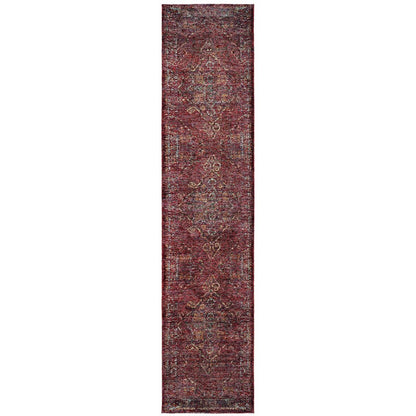 12' Red And Gold Oriental Runner Rug