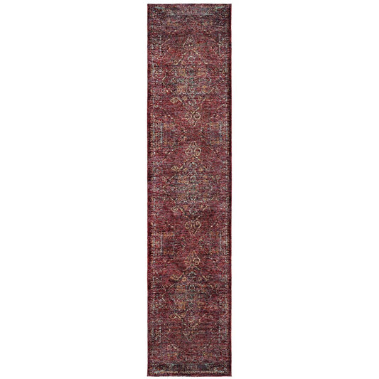 12' Red And Gold Oriental Runner Rug