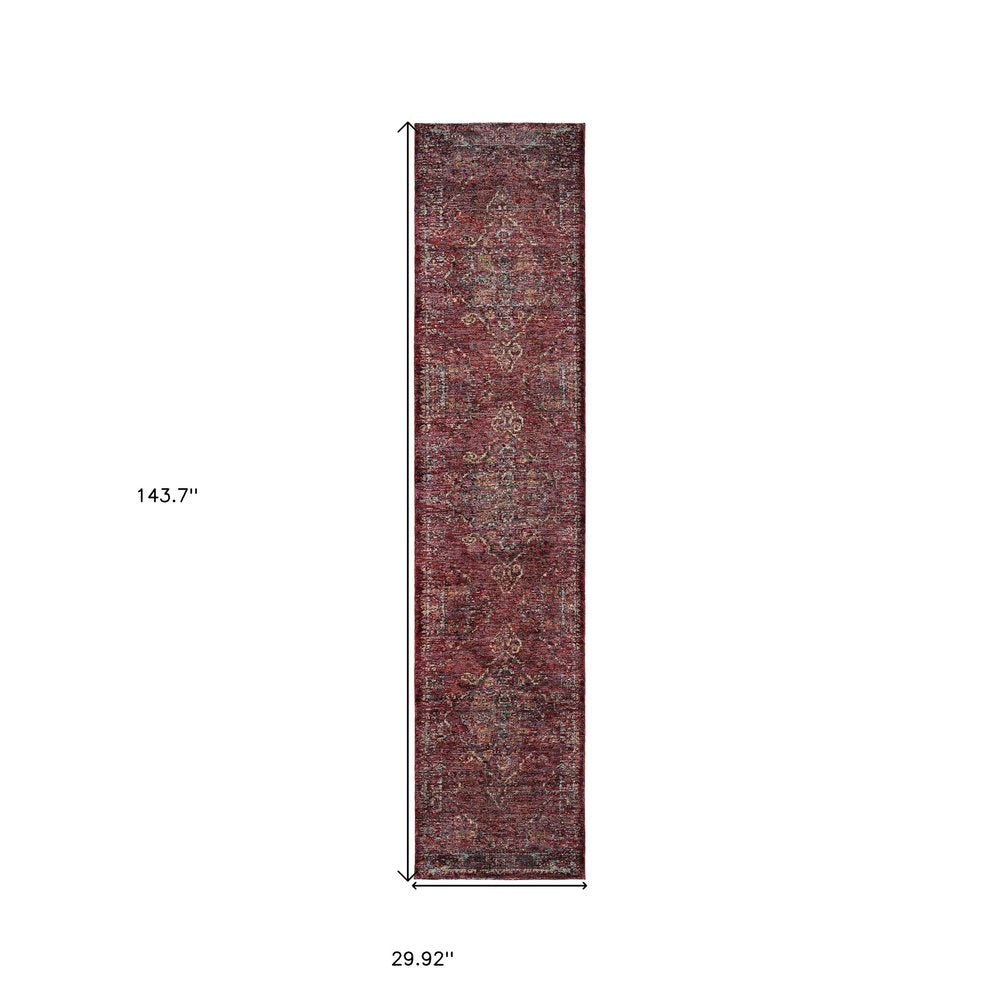 12' Red And Gold Oriental Runner Rug