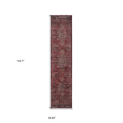12' Red And Gold Oriental Runner Rug
