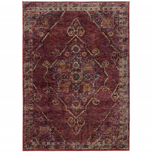 5' X 7' Red and Gold Oriental Power Loom Area Rug