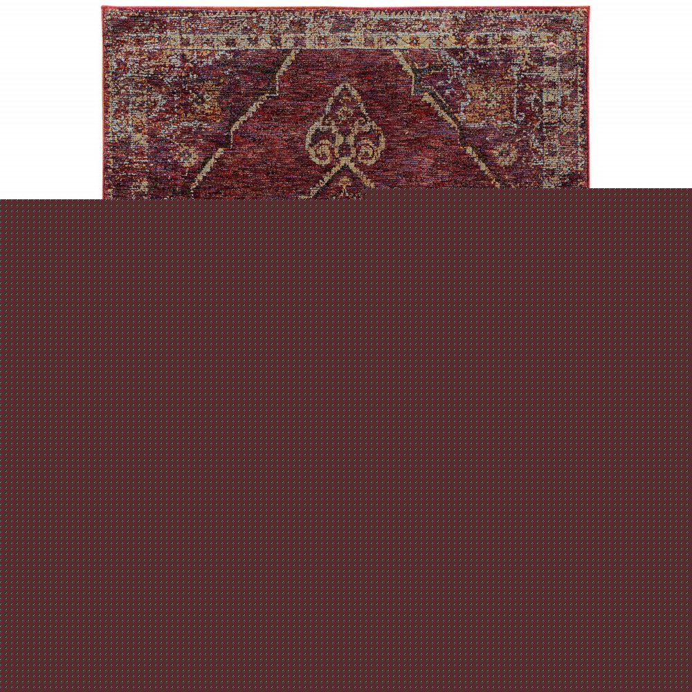 5' X 7' Red and Gold Oriental Power Loom Area Rug