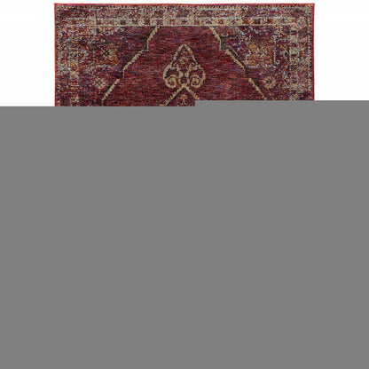 5' X 7' Red and Gold Oriental Power Loom Area Rug