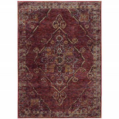 8' X 11' Red and Gold Oriental Power Loom Area Rug