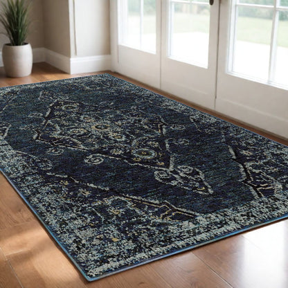 2' X 3' Midnight And Light Blue Oriental Area Rug