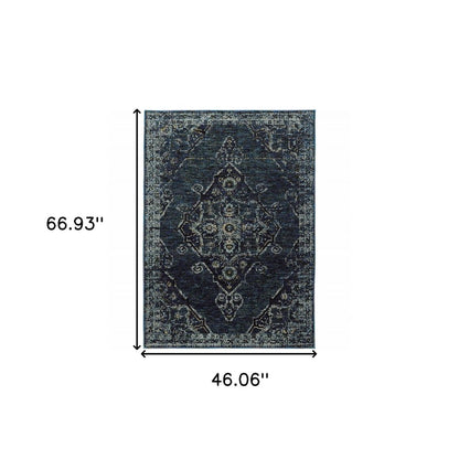 3' X 5' Midnight And Light Blue Oriental Area Rug