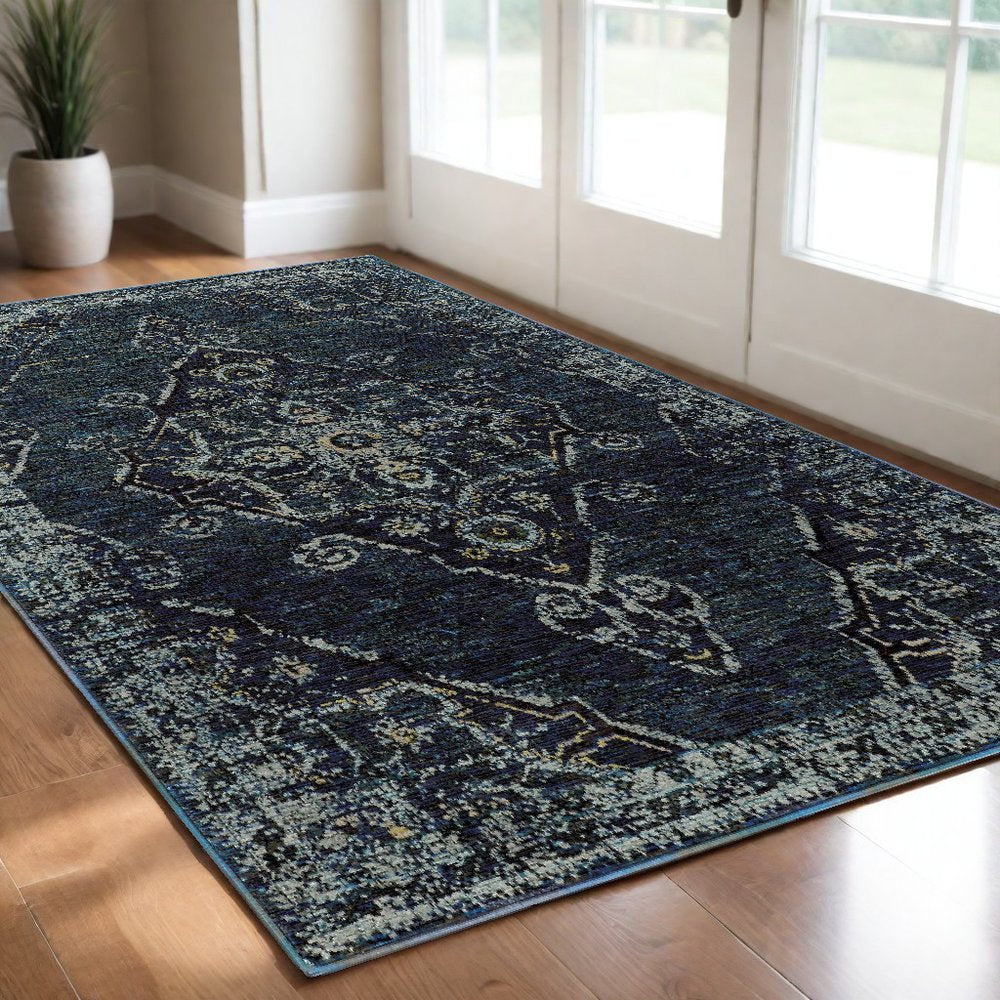 3' X 5' Midnight And Light Blue Oriental Area Rug