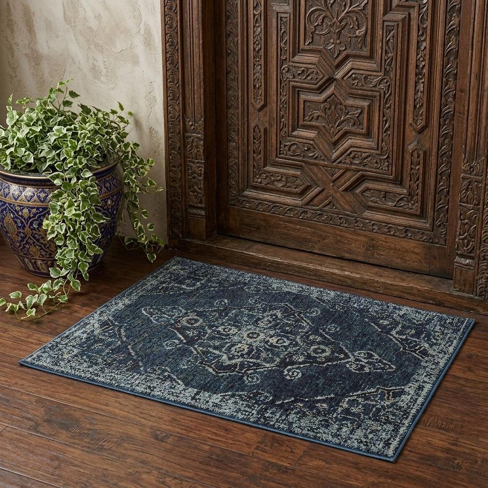 3' X 5' Midnight And Light Blue Oriental Area Rug