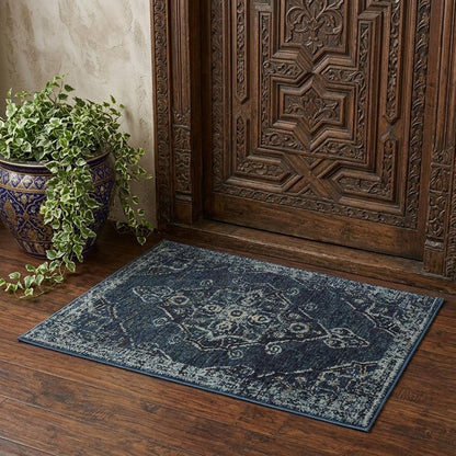 3' X 5' Midnight And Light Blue Oriental Area Rug