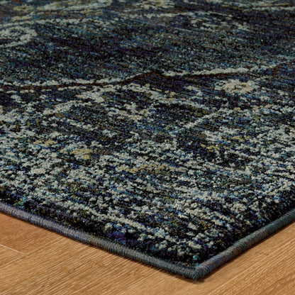 7' X 10' Blue and Black Oriental Power Loom Area Rug