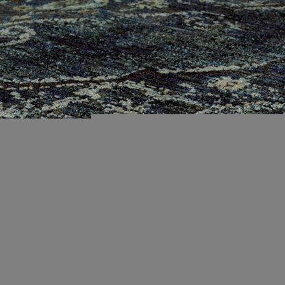 8' X 11' Blue and Black Oriental Power Loom Area Rug