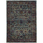 10' X 13' Blue Green Oriental Power Loom Area Rug