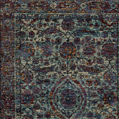 10' X 13' Blue Green Oriental Power Loom Area Rug