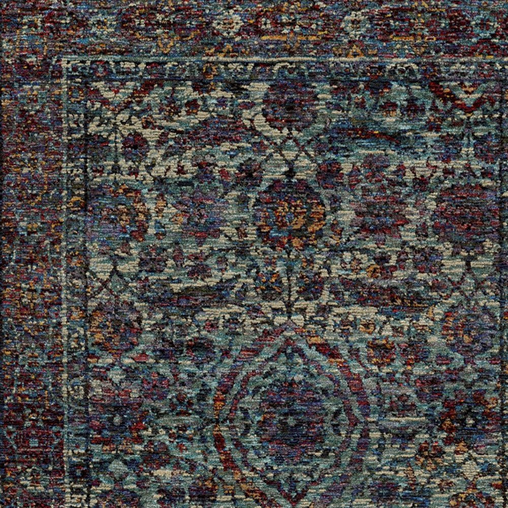 10' X 13' Blue Green Oriental Power Loom Area Rug