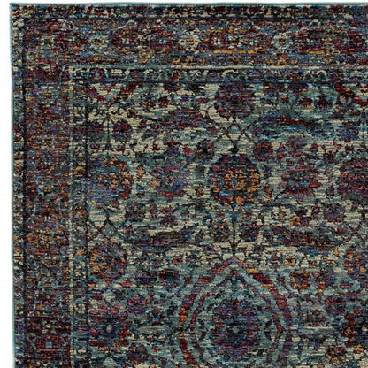 2' X 3' Blue and Purple Oriental Power Loom Area Rug