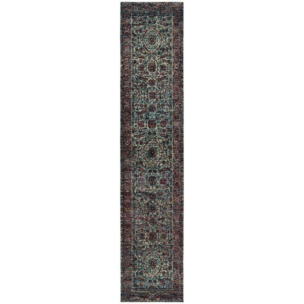 12' Blue And Purple Oriental Runner Rug