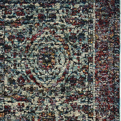 12' Blue And Purple Oriental Runner Rug