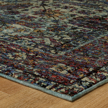 5' X 7' Blue and Purple Oriental Power Loom Area Rug