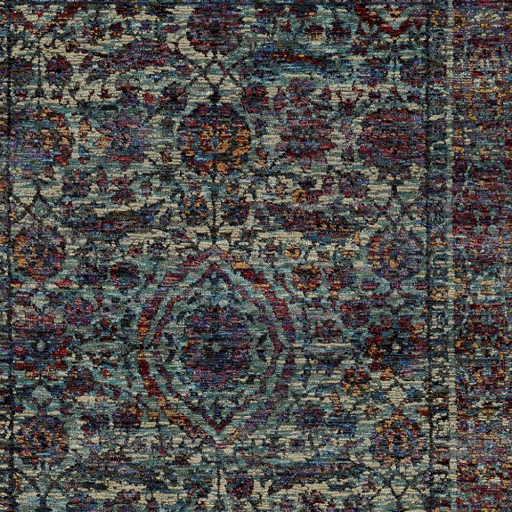 5' X 7' Blue and Purple Oriental Power Loom Area Rug