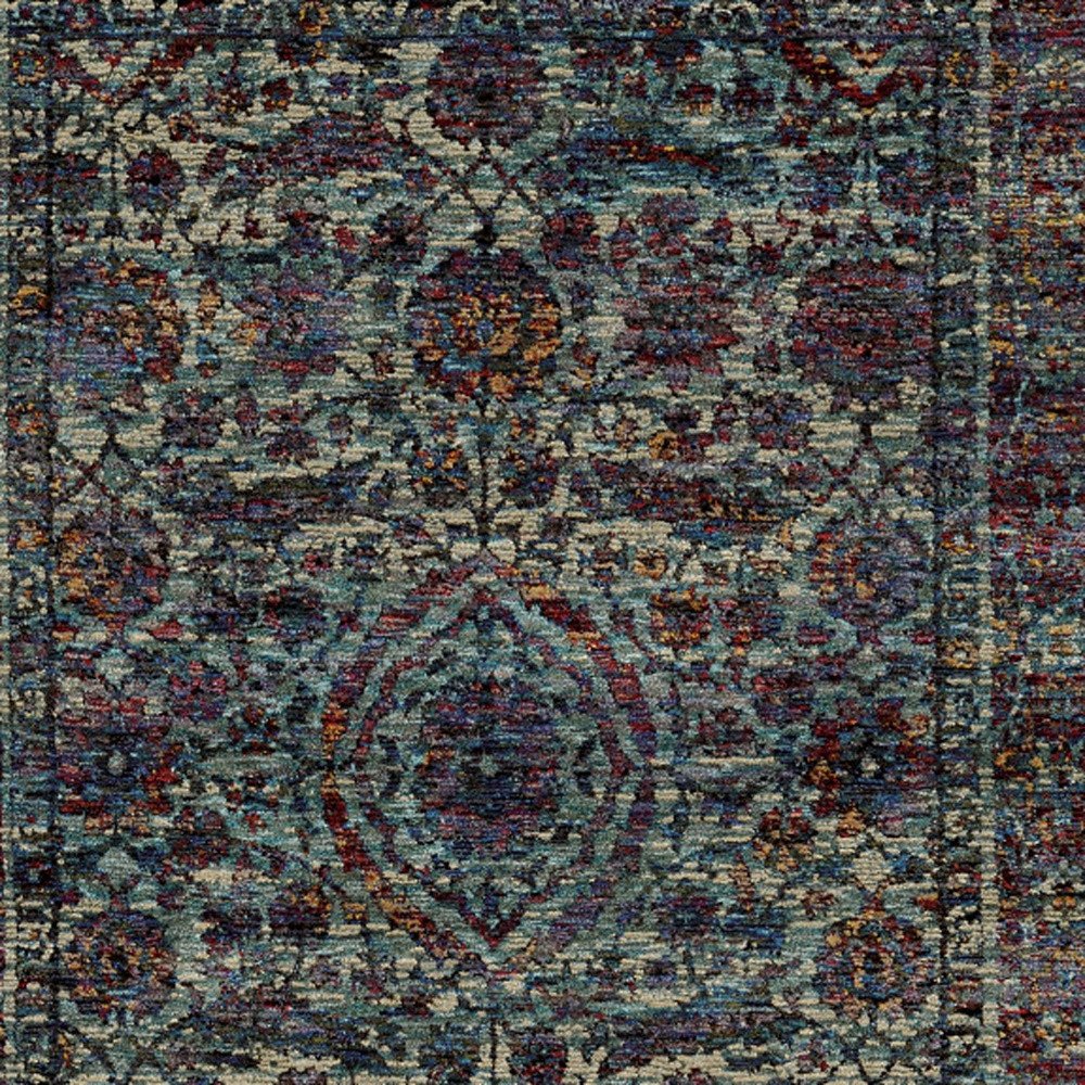 7' X 10' Blue and Purple Oriental Power Loom Area Rug