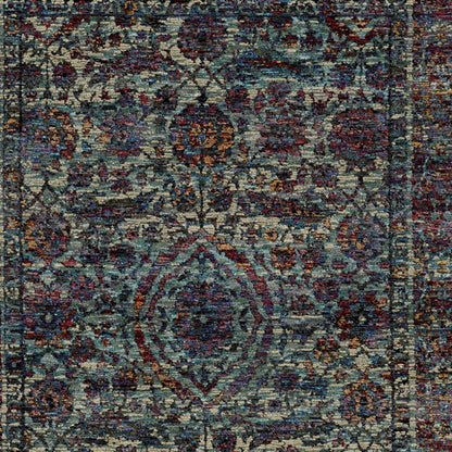 7' X 10' Blue and Purple Oriental Power Loom Area Rug