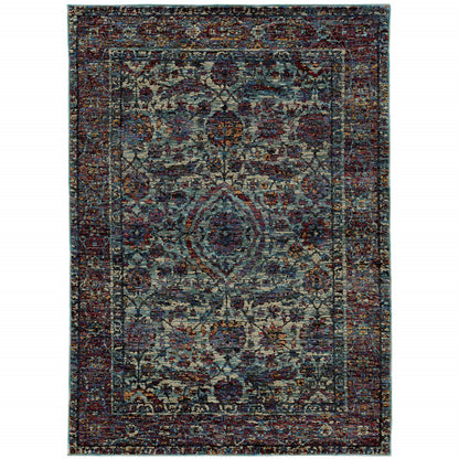 9' X 12' Blue and Purple Oriental Power Loom Area Rug