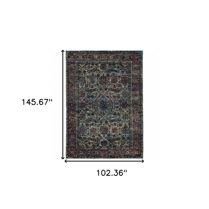 9' X 12' Blue and Purple Oriental Power Loom Area Rug