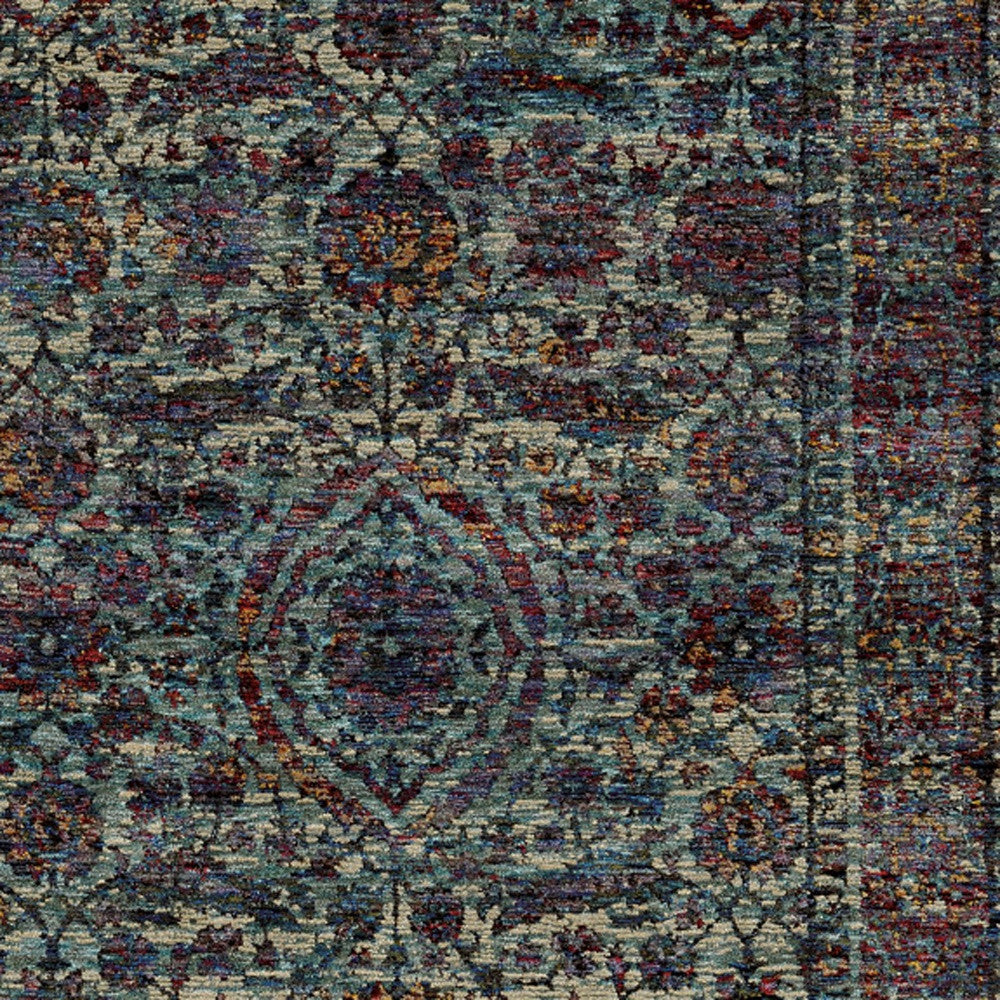 9' X 12' Blue and Purple Oriental Power Loom Area Rug