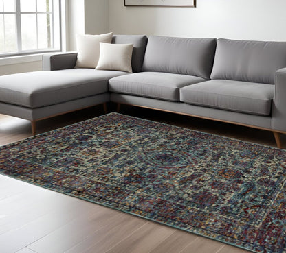 9' X 12' Blue and Purple Oriental Power Loom Area Rug