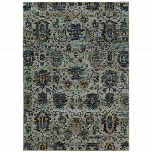 10' X 13' Blue Green Oriental Power Loom Area Rug