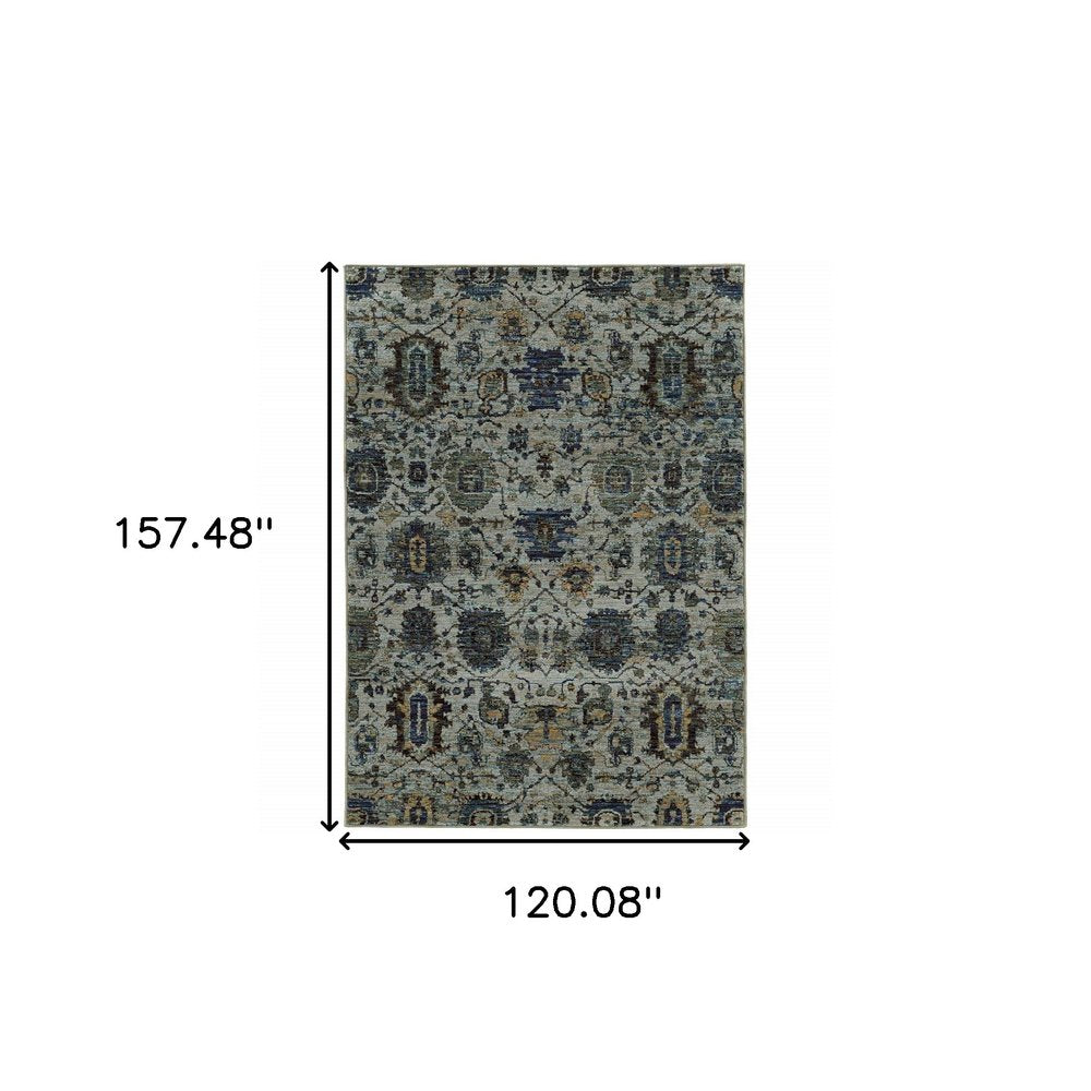 10' X 13' Blue Green Oriental Power Loom Area Rug