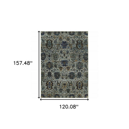 10' X 13' Blue Green Oriental Power Loom Area Rug