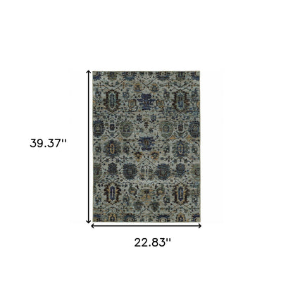 2' X 3' Blue Green Oriental Power Loom Area Rug