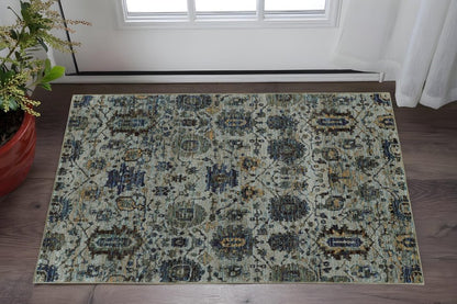 2' X 3' Blue Green Oriental Power Loom Area Rug