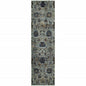 8' Blue And Green Oriental Runner Rug