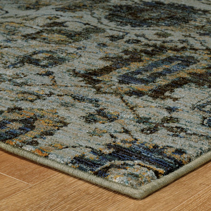 8' Blue And Green Oriental Runner Rug