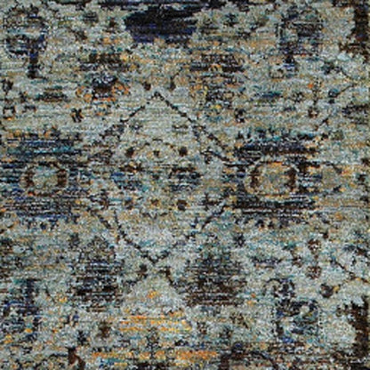 8' Blue And Green Oriental Runner Rug
