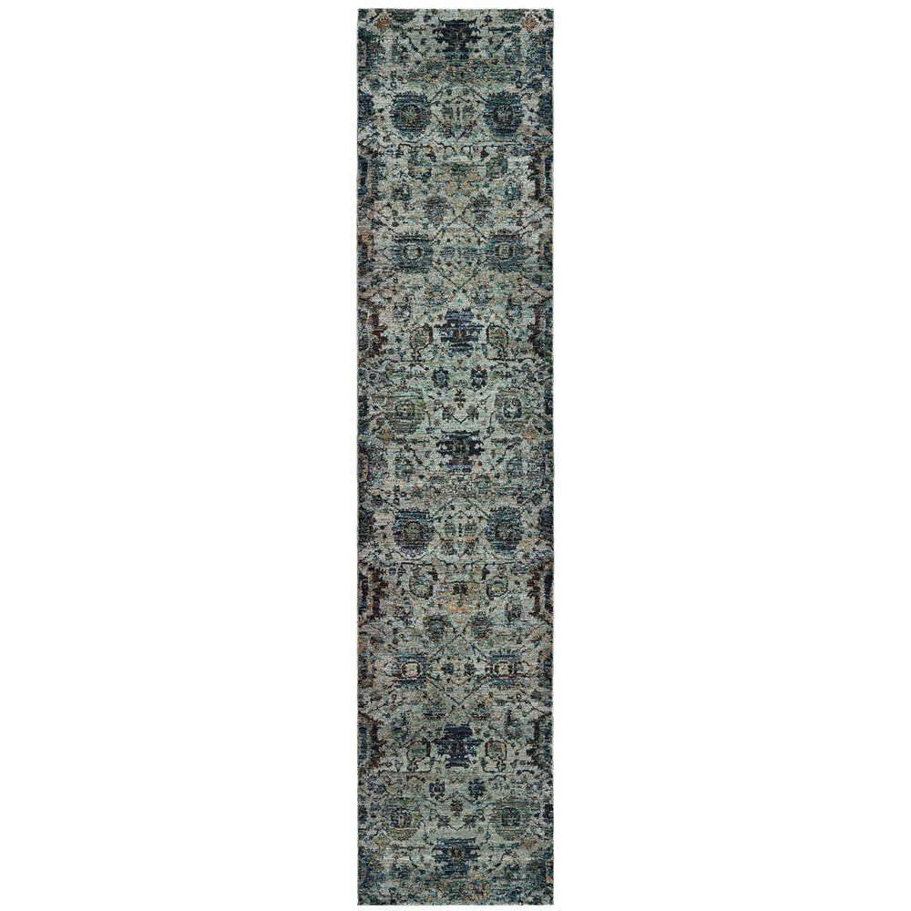 12' Blue Oriental Runner Rug