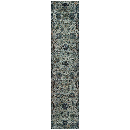 12' Blue Oriental Runner Rug