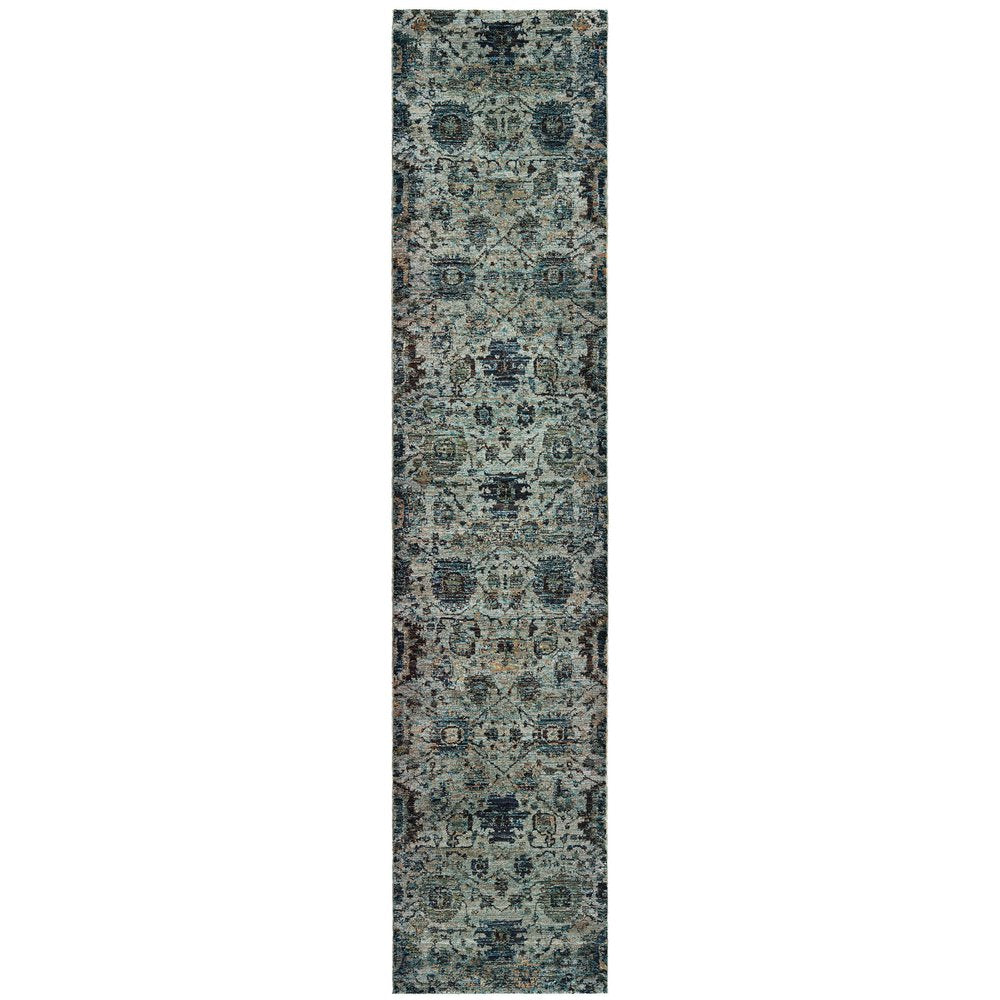12' Blue Oriental Runner Rug