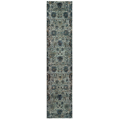 12' Blue Oriental Runner Rug