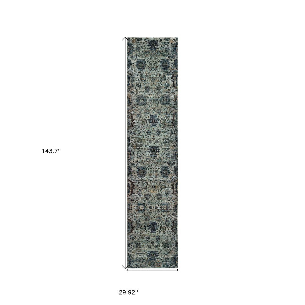 12' Blue Oriental Runner Rug